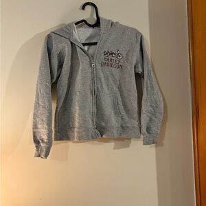 Vintage kids Harley-Davidson Heather Gray Graphic zip up sweater 6/7 Years